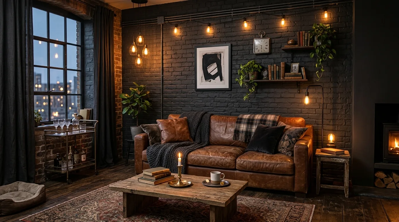 Choose a rug that softens the depth of the room inspiration for a moody living room.